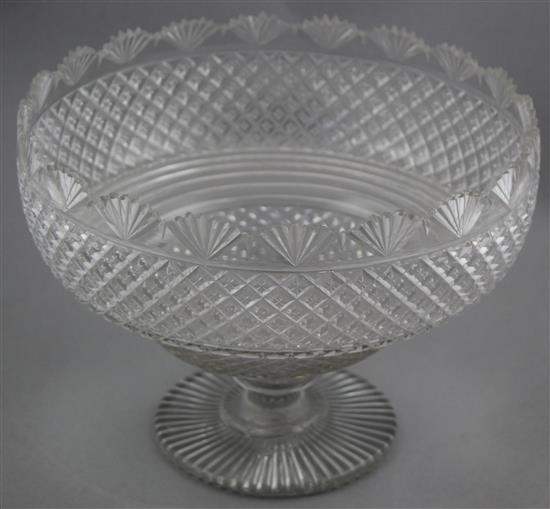 A Regency diaper and fan cut border glass pedestal comport, c.1820, 25.5cm